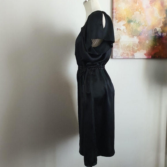 Sarah Jane Black Silk Dress with Split Sleeve and Drawstring Waistband Size 14 - Picture 8 of 10